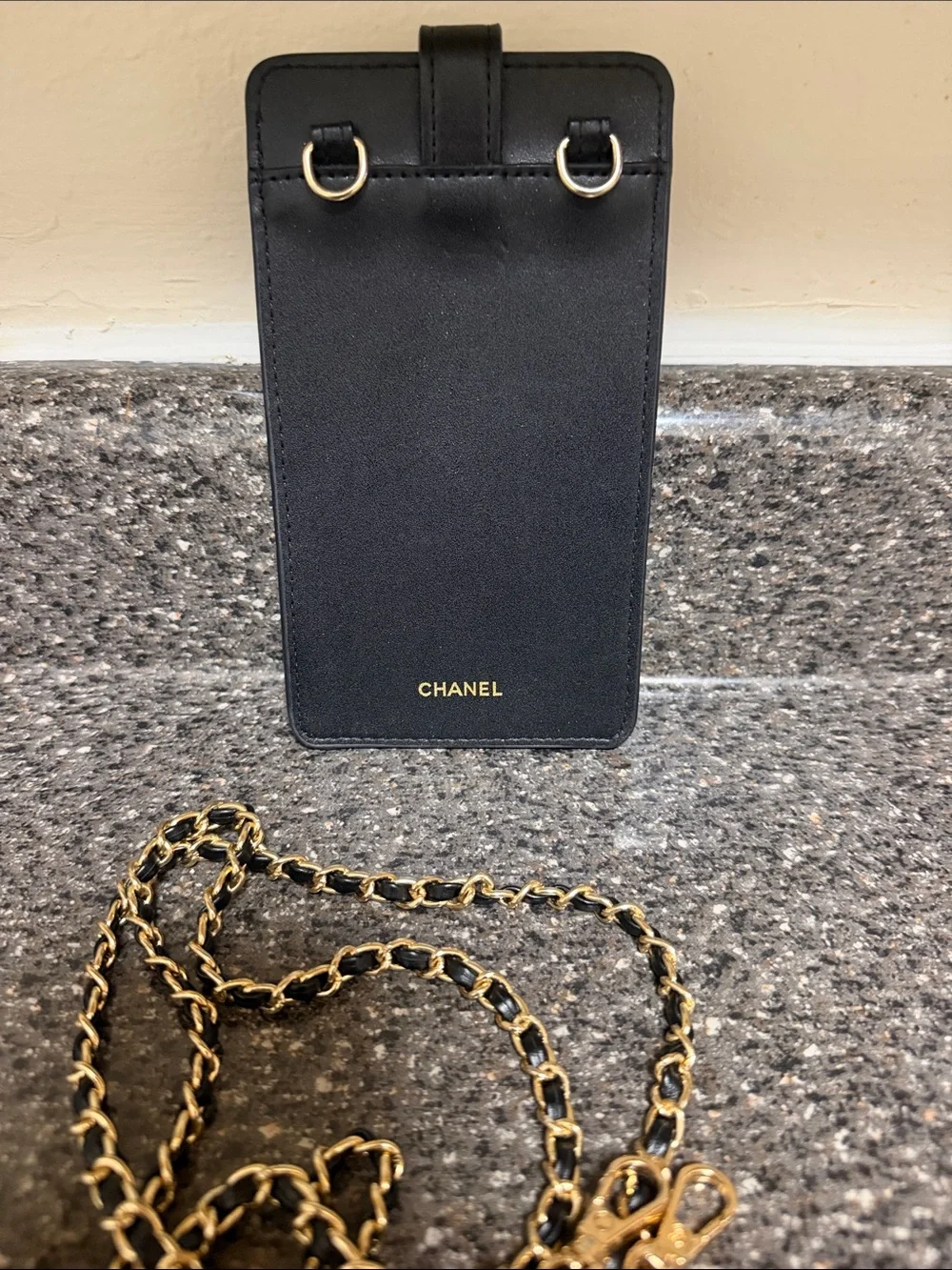 Chanel GWP Black Quilted Crossbody Phone Pouch with Gold Chain EUC